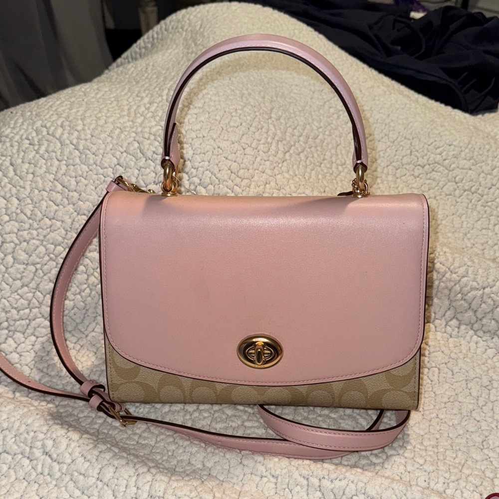 Coach Pink and Tan Tilly Satchel Crossbody Bag with tag